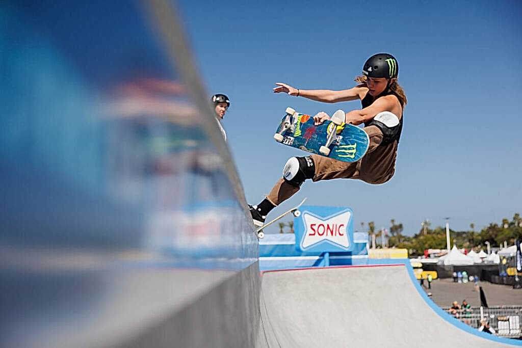 Skateboarder competing in the skate park event