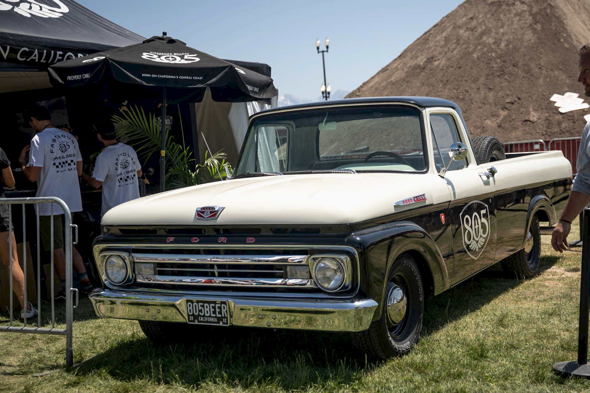 classic Ford pickup truck with the 805 Beer logo on the door and an 805 Beer license plate